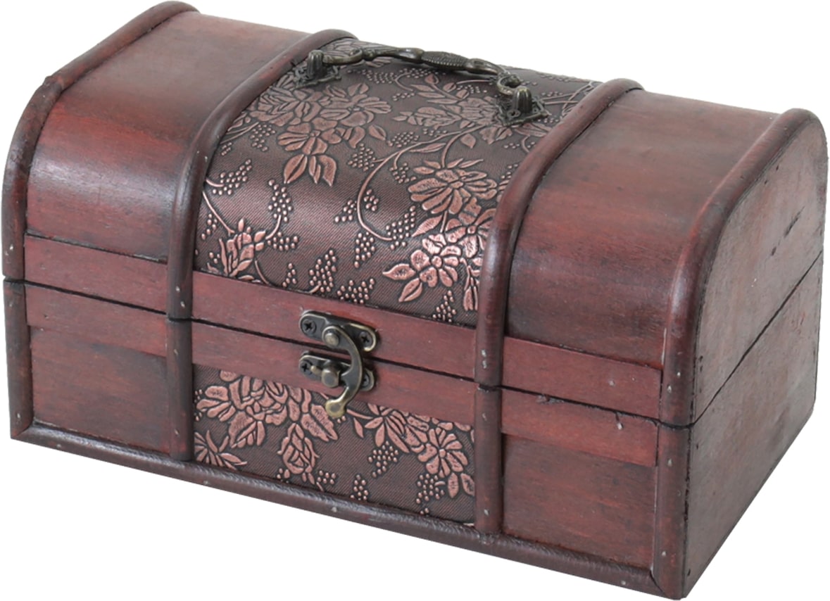 HMF Schatztruhe aus Holz, kleine Schatzkiste mit Vintage Metallverschluss für Kindergeburtstag, Hochzeit oder Jubiläum, 25 x 15 x 13 cm, Japan