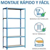 thumbnail of Schroefloos metalen rek Maderclick 5 planken. Kleur blauw/hout 1800x900x300 mm