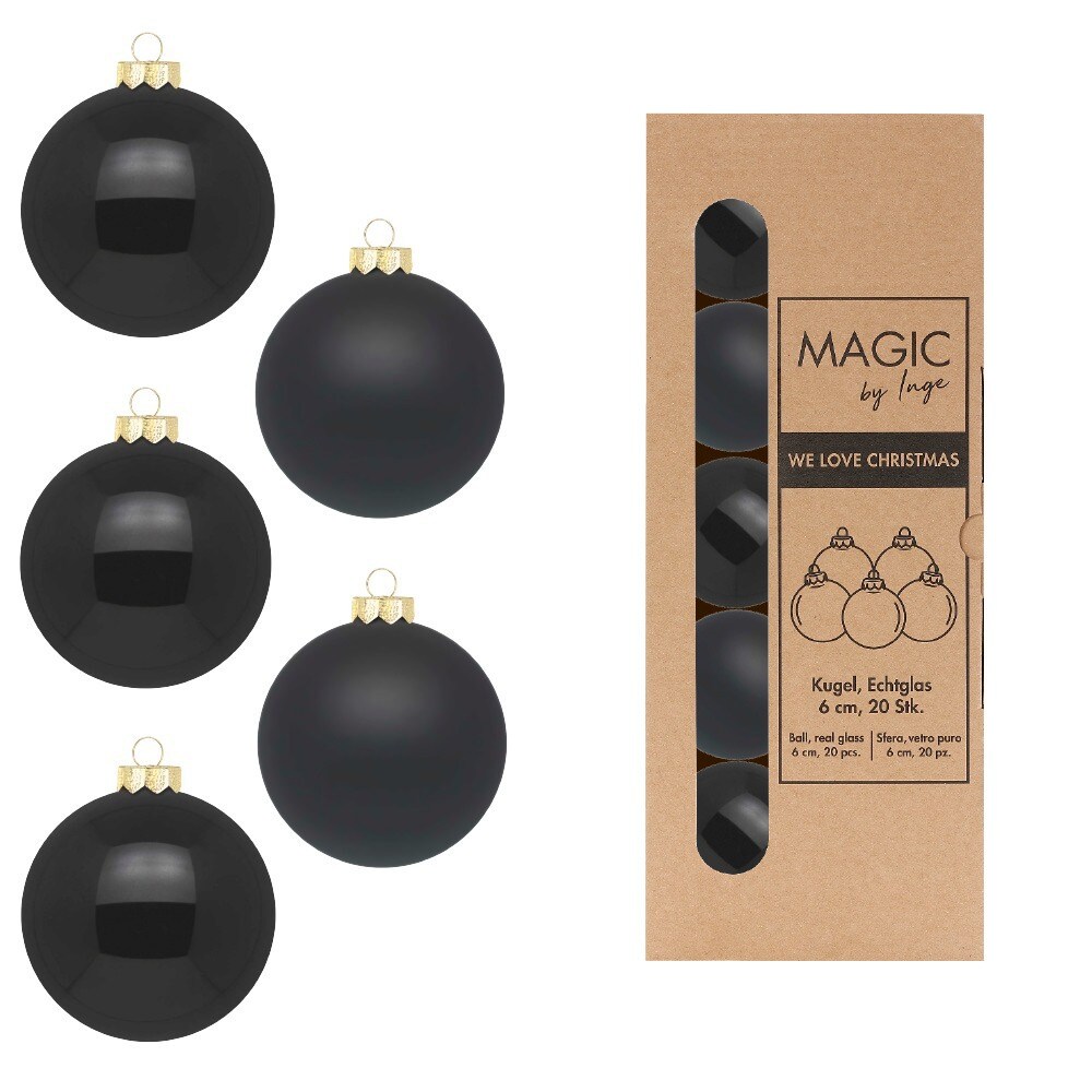20 Weihnachtskugeln 6cm Glas Christbaumkugeln Weihnachtsbaumkugeln Set schwarz