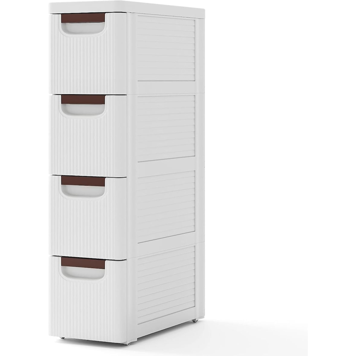 COSTWAY schmaler Nischenschrank mit Rädern, Ausnehmungsregal 20 cm breit, Ausnehmungswagen mit 4 Schubladen, Badewagen