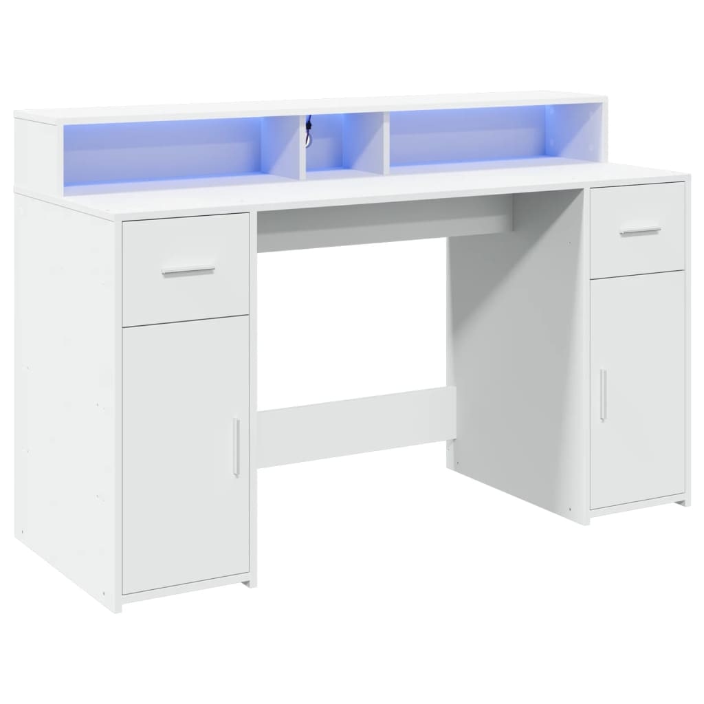 Bureau avec lumières LED blanc 140x55x91 cm bois d'ingénierie Modèle Atlas Office Pro Chic