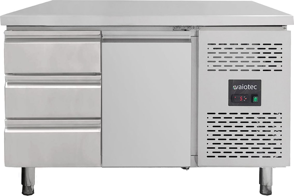 vaiotec Kühltisch / 1 Tür & 3 Schubladen links - Monoblock, 1360 x 700 mm