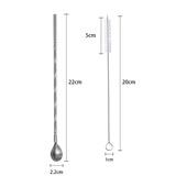 thumbnail of Intirilife 8x Strohhalmlöffel aus Edelstahl in Silber mit 19 cm Länge, 2 schmale Bürsten zum Reinigen und eine Aufbewahrungstasche aus Leinen