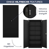 thumbnail of Aktenschrank abschließbar KADO - 5 Ebenen, Flügeltüren | Metallschrank Werkstatt Büroschrank aus Stahl Werkzeugschrank, 185x90x40cm Schwarz