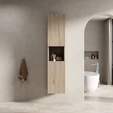 thumbnail of Badezimmer Wandschrank Weiß Eiche 160x35x35 cm mit 2 Türen und offenem Fach, verstellbare Einlegeböden, Sperrholz, schlankes Design