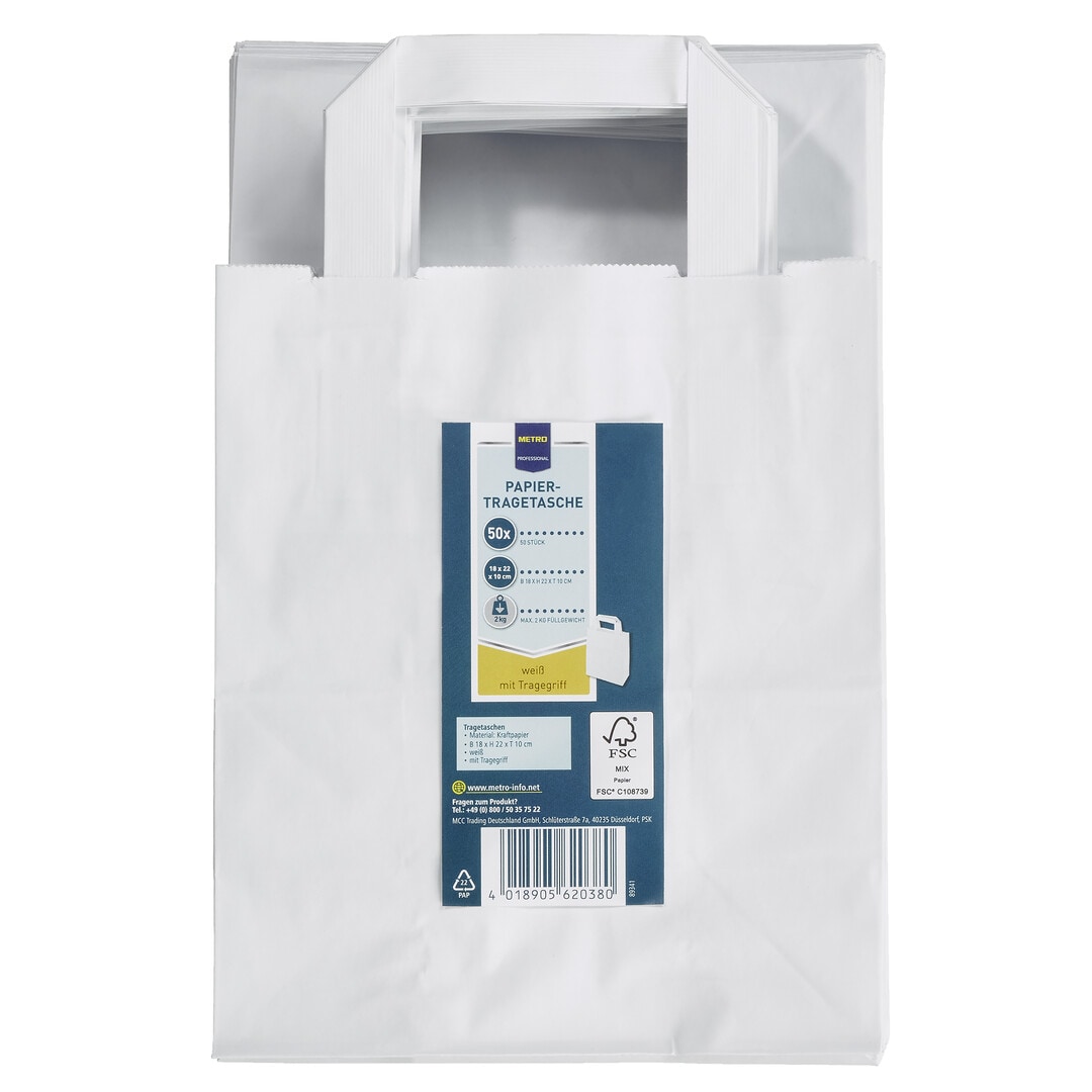 METRO PROFESSIONAL Papiertragetasche, 22 x 18 x 10 cm, weiß, 50 Stück