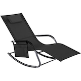 thumbnail of Gartenliege Sonnenliege Relaxliege Schaukelstuhl mit Kopfstütze und Seitentasche, aus Eisengestell, bis 150 kg belastbar, schwarz
