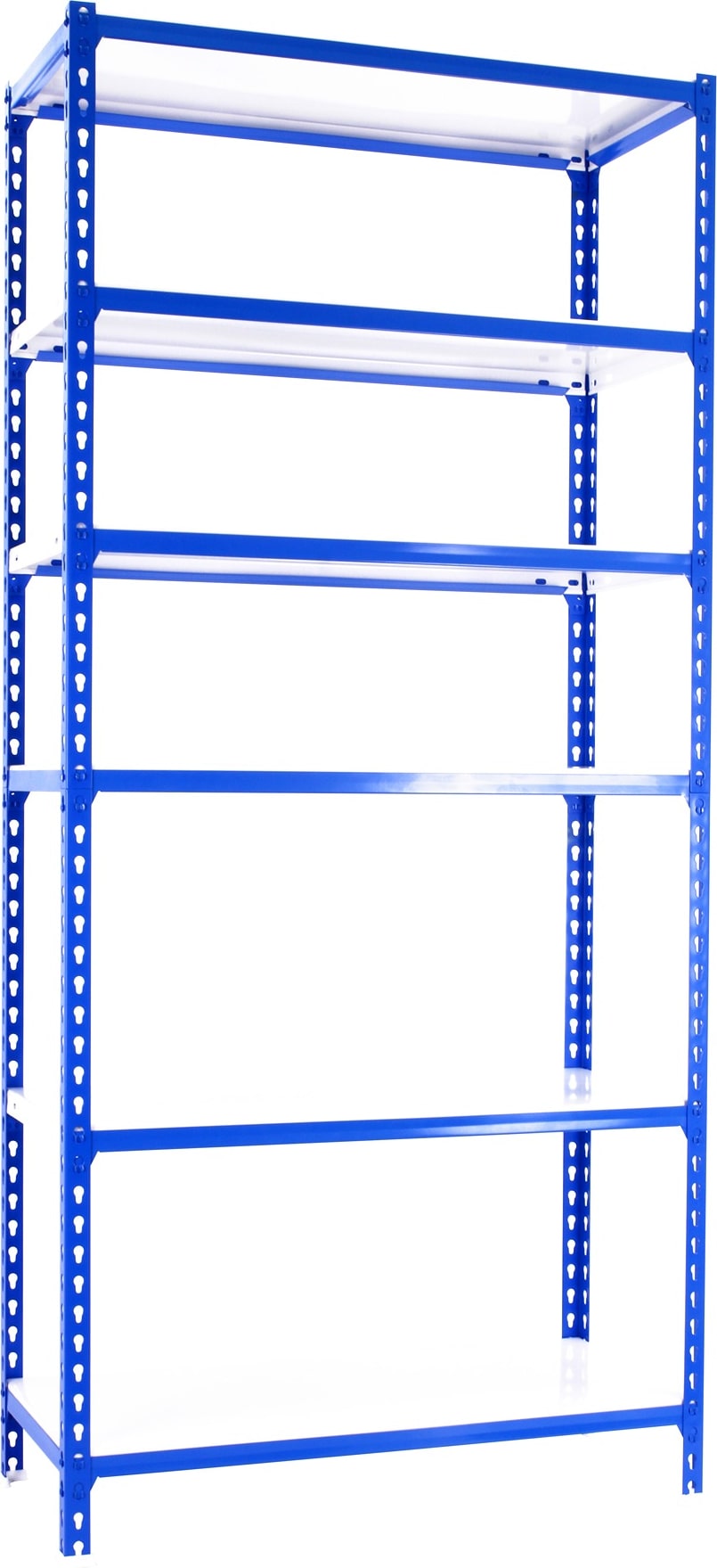 SimonRack Estantería Metálica, 2500x900x500 mm, 6 Alturas, Bandeja Metal, 180 kg de Punto Flexión, Azul/Blanco - Simonclick