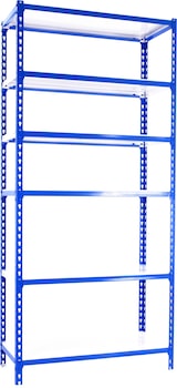 thumbnail of SimonRack Estantería Metálica, 2500x900x500 mm, 6 Alturas, Bandeja Metal, 180 kg de Punto Flexión, Azul/Blanco - Simonclick