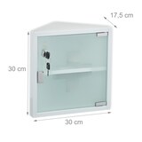 thumbnail of Relaxdays Medizinschrank, 2 Fächer, HxBxT: 30 x 30 x 17,5 cm, abschließbar, Stahl, Glastür, Eck Apothekenschrank, weiß