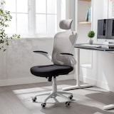 thumbnail of Chaise de bureau ergonomique pivotante avec soutien lombaire, accoudoirs et appui-tête, hauteur réglable - Blanc