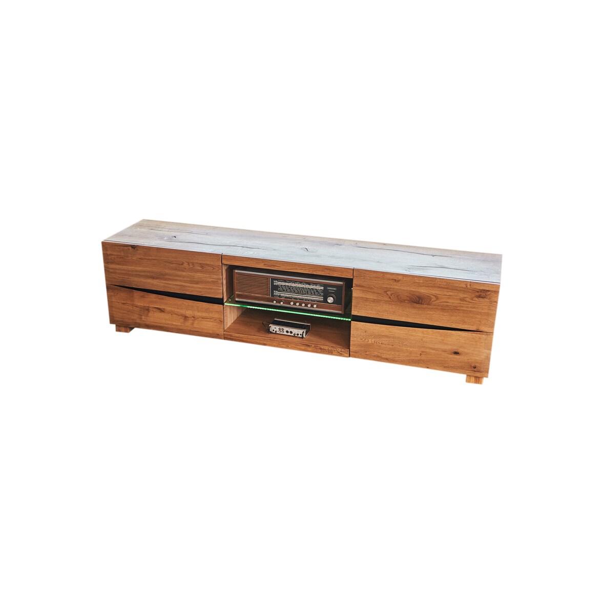 KAWOLA Lowboard YOSHA 2 Türen mit LED, Eiche 200x52x45cm