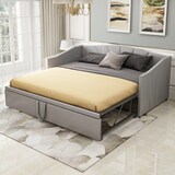thumbnail of Ausziehbett 90x200 cm, erweiterbar auf 180x200 cm mit Lattenrost – Vielseitiges Polsterschlafsofa in Grau mit Samtbezug