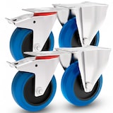 thumbnail of PRIOstahl Transportrollen 125mm Rollensatz 2 Bockrollen + 2 Lenkrollen mit Bremse Blau Schwerlast