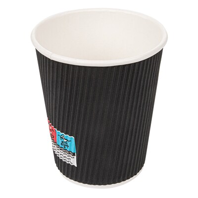 Vasos Bebidas Calientes Doble Pared, Ondulado 240 Ml 280 + 250 + 18 Pe G/M2 Ø8/5,6X9,2 Cm Negro Cart (825 Unidades)