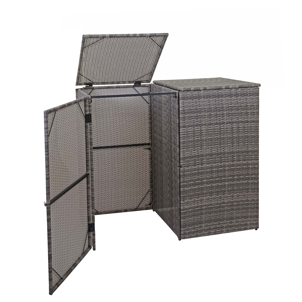 Proregal 2er-Mülltonnenverkleidung | HxBxT 176x130x131 cm | Poly-Rattan 2x120l | Grau | Mülltonnenbox Mülltonnenabdeckung
