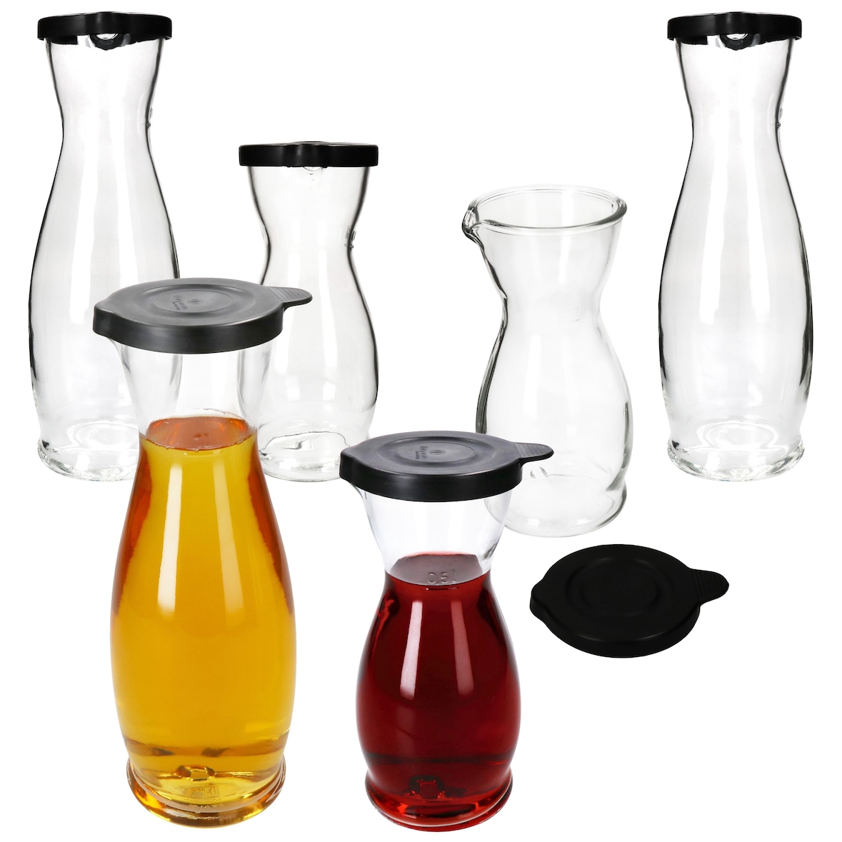 6x MIA MISURA Wein-Karaffe mit Deckel schwarz 0,5L & 1L geeicht Glas-Krug Saft