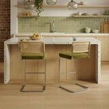 thumbnail of Lot de 2 chaises hautes en acier et velours vert olive