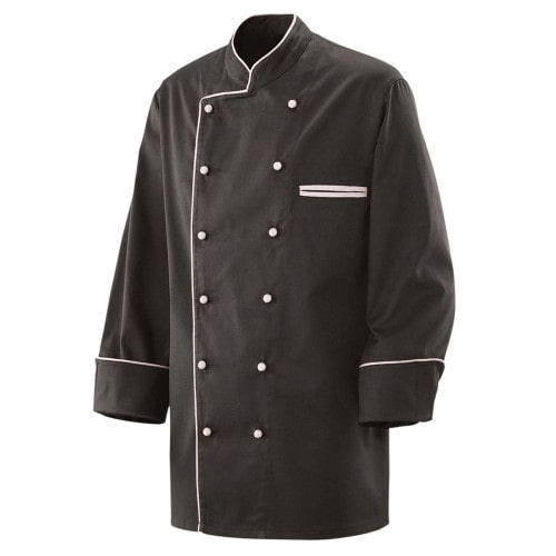 207 - Kochjacke schwarz langarm mit Paspel in verschiedenen Farben : weiß 65% Polyester 35%Baumwolle 220 g/m² 5XL