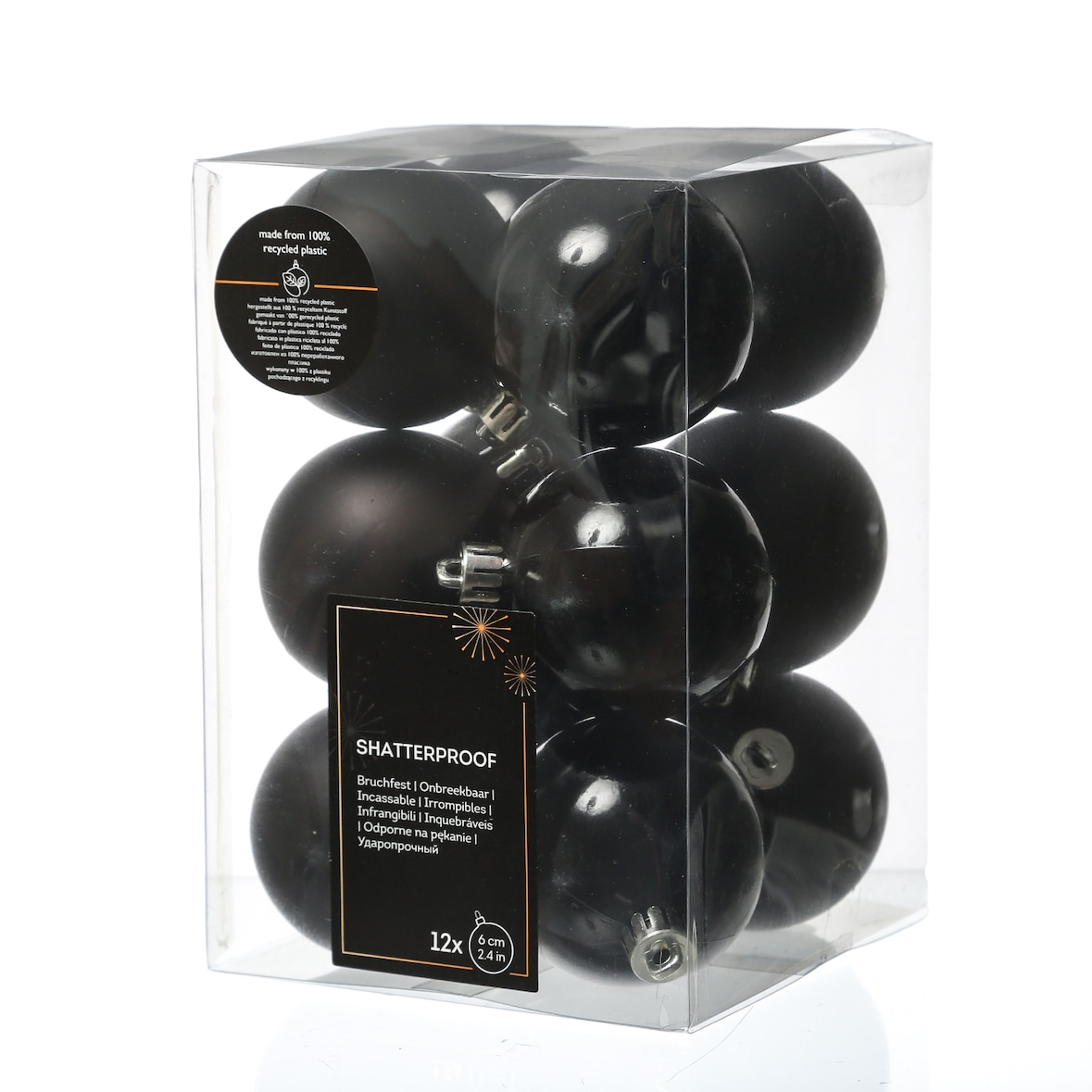 Weihnachtskugeln bruchfest 6cm Christbaumkugeln schwarz 12 Stück