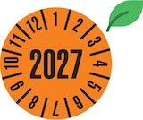 thumbnail of Dreifke® Jahresprüfplakette 2027, orange, ökologische Folie, selbstkl., Ø 30mm, 18 St/Bogen