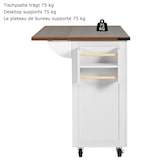 thumbnail of Kücheninsel Servierwagen Beige 140x73x93 cm mit klappbarer Arbeitsplatte, 3 Schubladen, Schrank mit Türen, 5 Rollen mit Feststellern