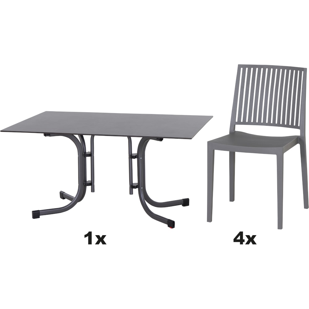 SIENA GARDEN Urban Lights Set 5teilig Lane Stuhl gastrotauglich grau mit Tisch Sola 140x90