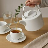 thumbnail of Trendy Porseleinen Theepot 1200 ml – Met Uitneembare RVS Theezeef & Bamboe Onderzetter – Voor Losse Thee – Mat Wit