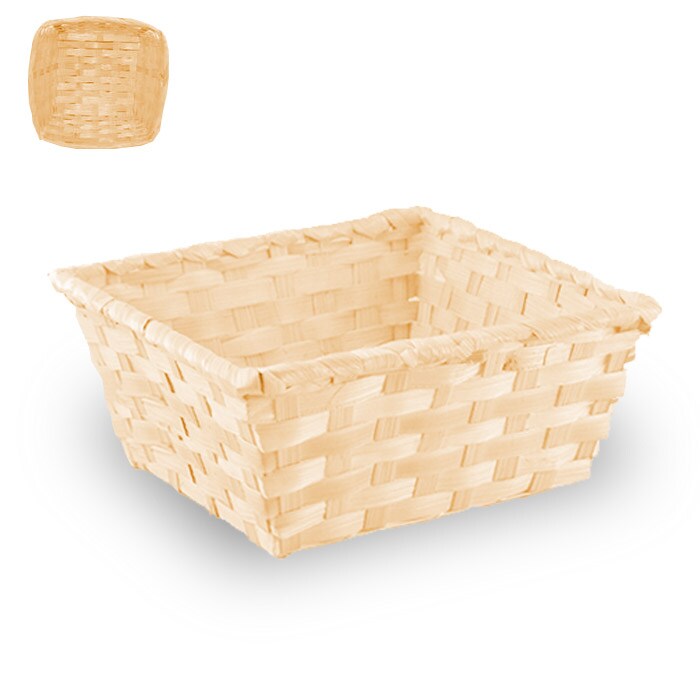 Cestino quadrato intrecciato in bambu colore naturale tipo vimini linea cortesia. Dim. 17x17cm h 8cm