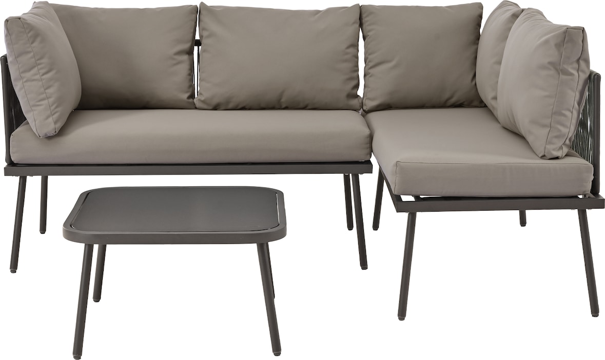Merax Garten-Lounge-Set aus Eisen, Gartenmöbel-Set aus grauem Seil, L-förmiges Gartenmöbel-Set, Lounge-Set aus grauem Seil mit Sitzkissen