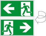 thumbnail of Schild I Rettungszeichen Rettungsweg rechts/links, doppelseitig, Pfeil, Kunststoff, 400x200mm, ASR A1.3, DIN EN ISO 7010 E002