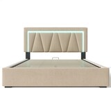 thumbnail of Merax Polsterbett LED Doppelbett mit USB Typ C Ladefunktion und LED-Beleuchtung, Leinen 160x200 (Ohne Matratze) Beige