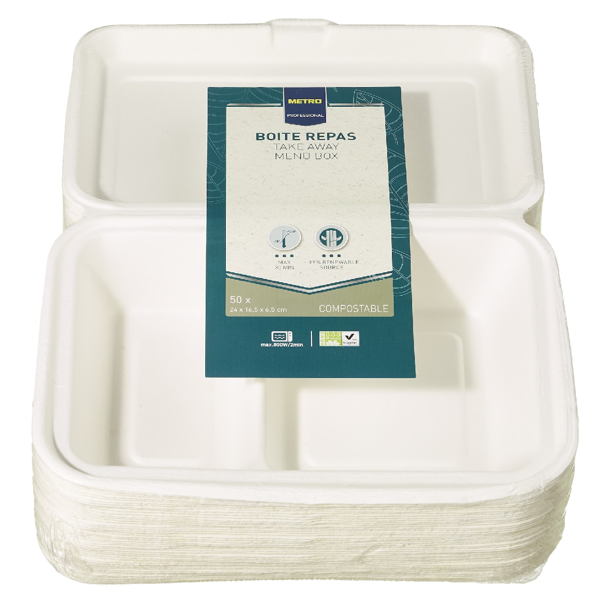 METRO Professional PP-Menübox Cremeweiß, 50 Stück  24 x 16,5 x 6,5 cm