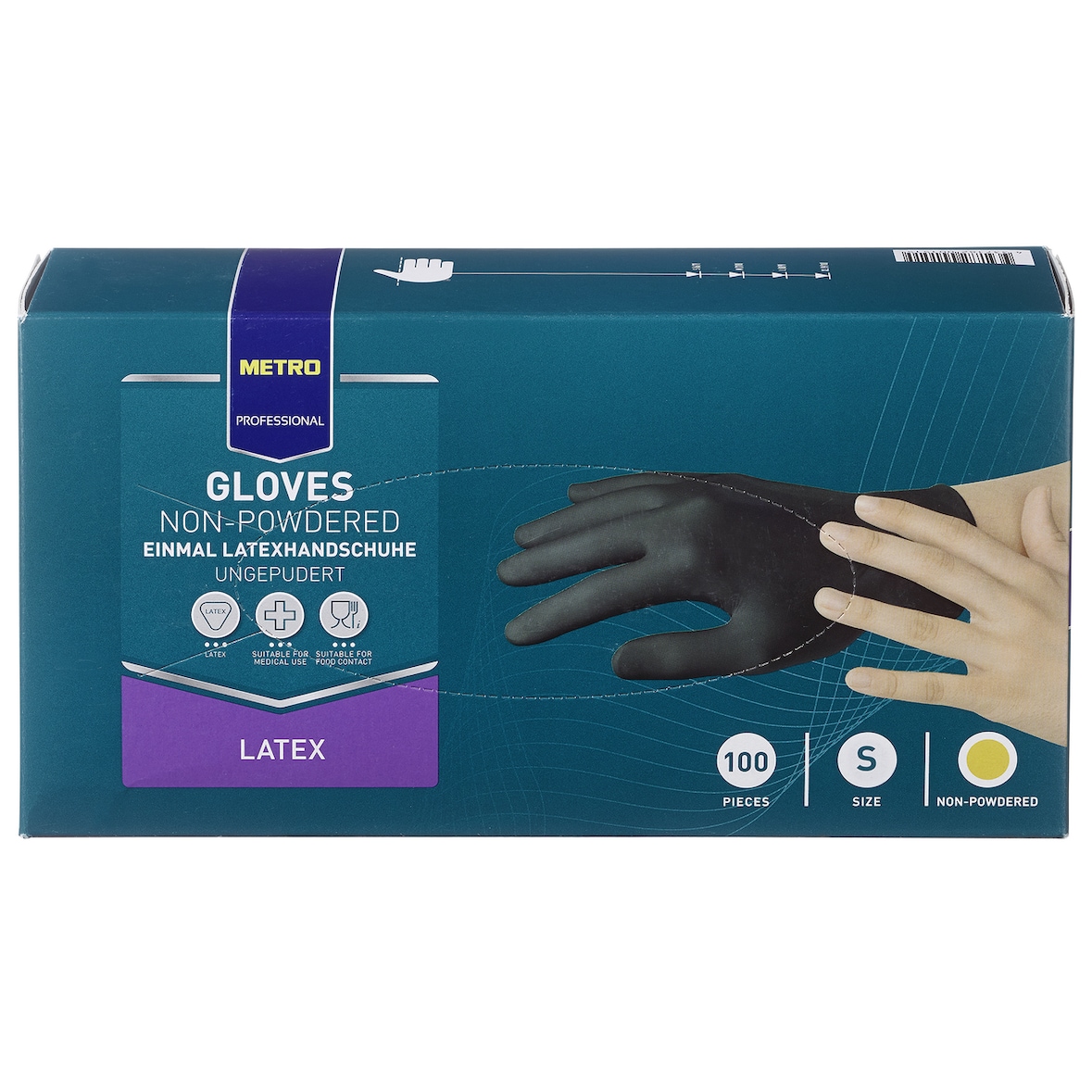 METRO Professional Handschoenen, latex, poedervrij, maat S, zwart, 100 stuks