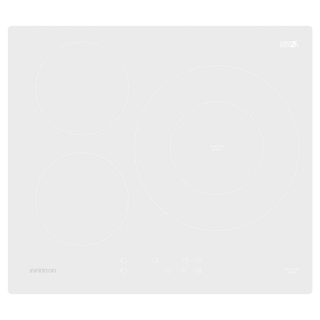 Placa de cozinha de indução INFINITON IND3WH8G32, 3 zonas, 9 níveis de potência, modo BOOST, acabamento CRYSTAL WHITE