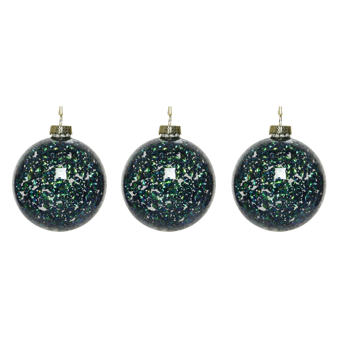 Weihnachtskugeln 8cm Glas gefüllt Pailletten Christbaumkugeln petrol türkisblau