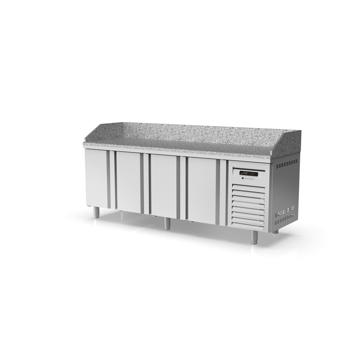CORECO Meuble A Pizzas - -2/+8 - 4 Portes - 2545X800X850 - Interieur Et Exterieur Aisi 304 - Dessus Granit Avec Dosseret MR80-250-P