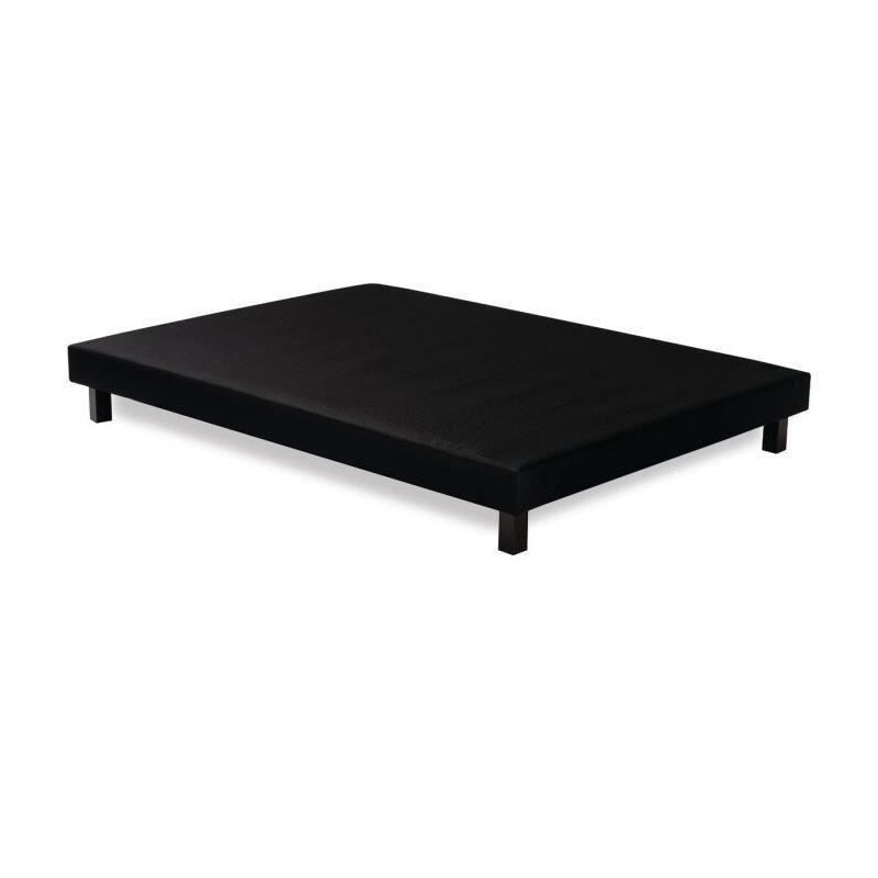 Sommier Tapissier A Lattes 140 X 190 - Bois Massif Noir + Pieds - Finlandek Rakenne
