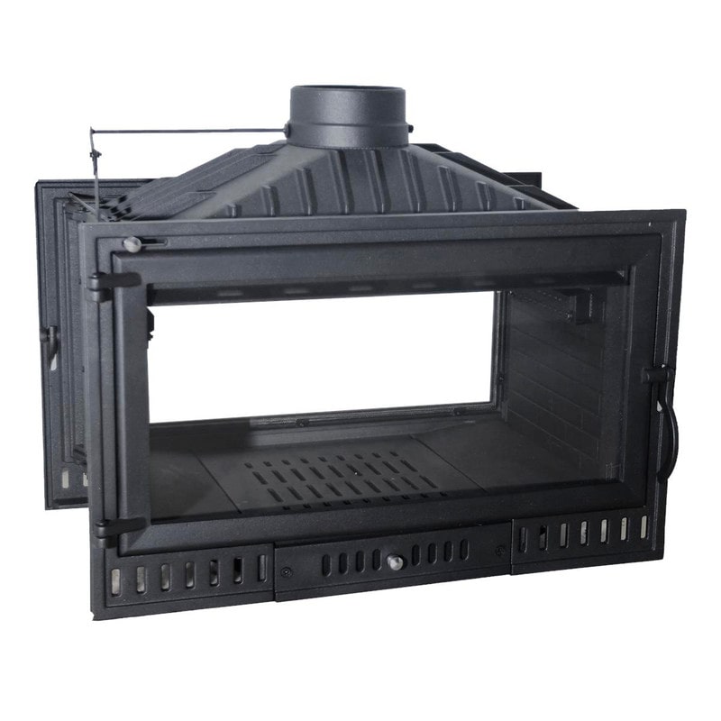 Hogar de leña 2 caras HOGAR 90 en fundición, 16.28 kW, doble vista, para 310 m³, salida 180 mm