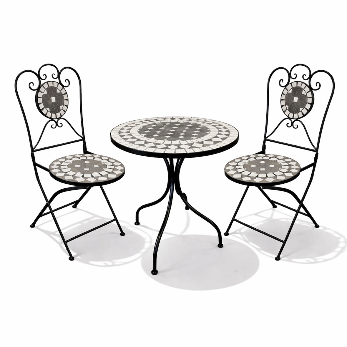 3tlg. Mosaik Sitzgruppe Gartengarnitur Bistrogarnitur Gartenmöbel Ø60cm