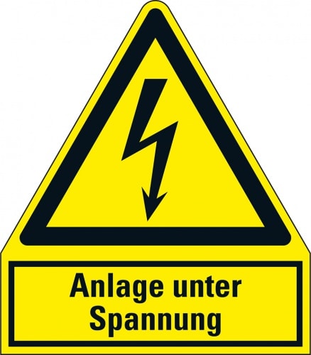Schild I Warn-Kombischild Anlage unter Spannung, Kunststoff, 100x120mm, ASR A1.3, DIN EN ISO 7010 W012