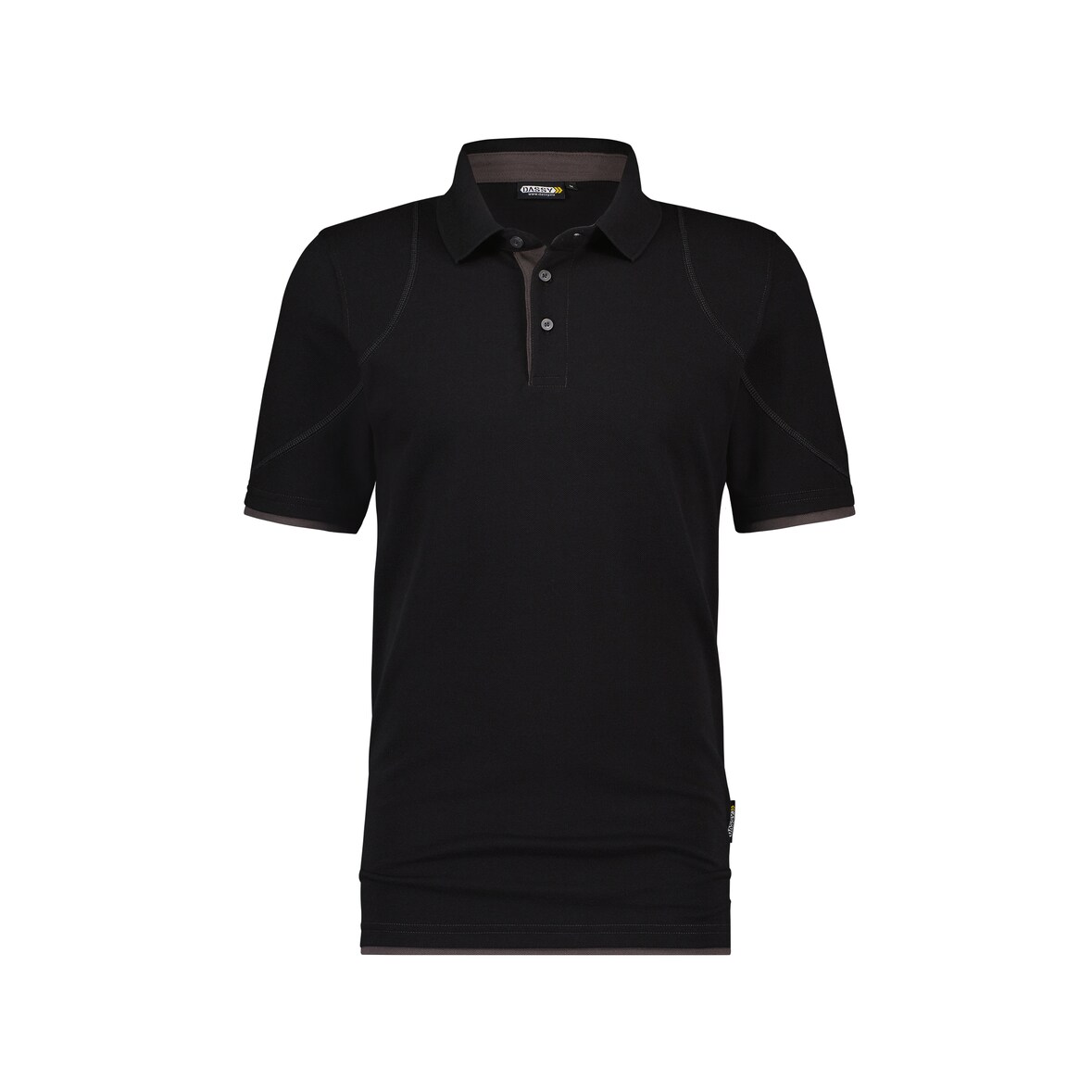 DASSY® Orbital Poloshirt, D-FX Flex, 97% Baumwolle Piqué, Strickkragen, Firmenveredelung, Art. 710011 schwarz/anthrazitgrau 3XL