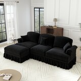 thumbnail of Modulares L-förmiges 3-Sitzer Sofa 93x272x140 Chenille Mid-Century modern Wohnzimmer Couch komfortabel abnehmbare Rüschen Schwarz