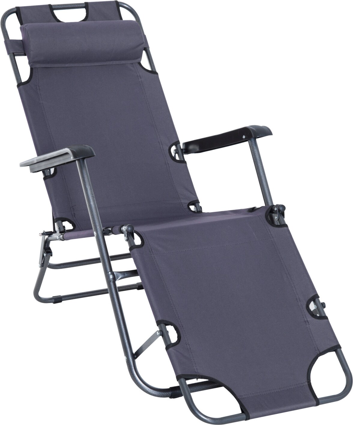 Outsunny Tumbona Reclinable y Plegable con Respaldo Ajustable Reposabrazos Almohada y Reposapiés para Jardín Balcón Carga 136 kg 135x60x89 cm Gris