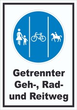 thumbnail of Schild Getrennter Geh-, Rad- und Reitweg A4 Rückseite selbstklebend