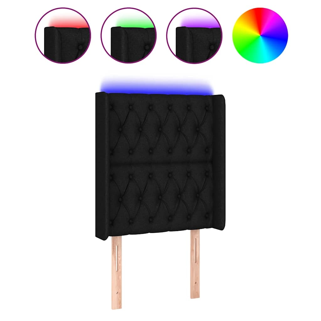 vidaXL LED Kopfteil Schwarz 83x16x118/128 cm Stoff