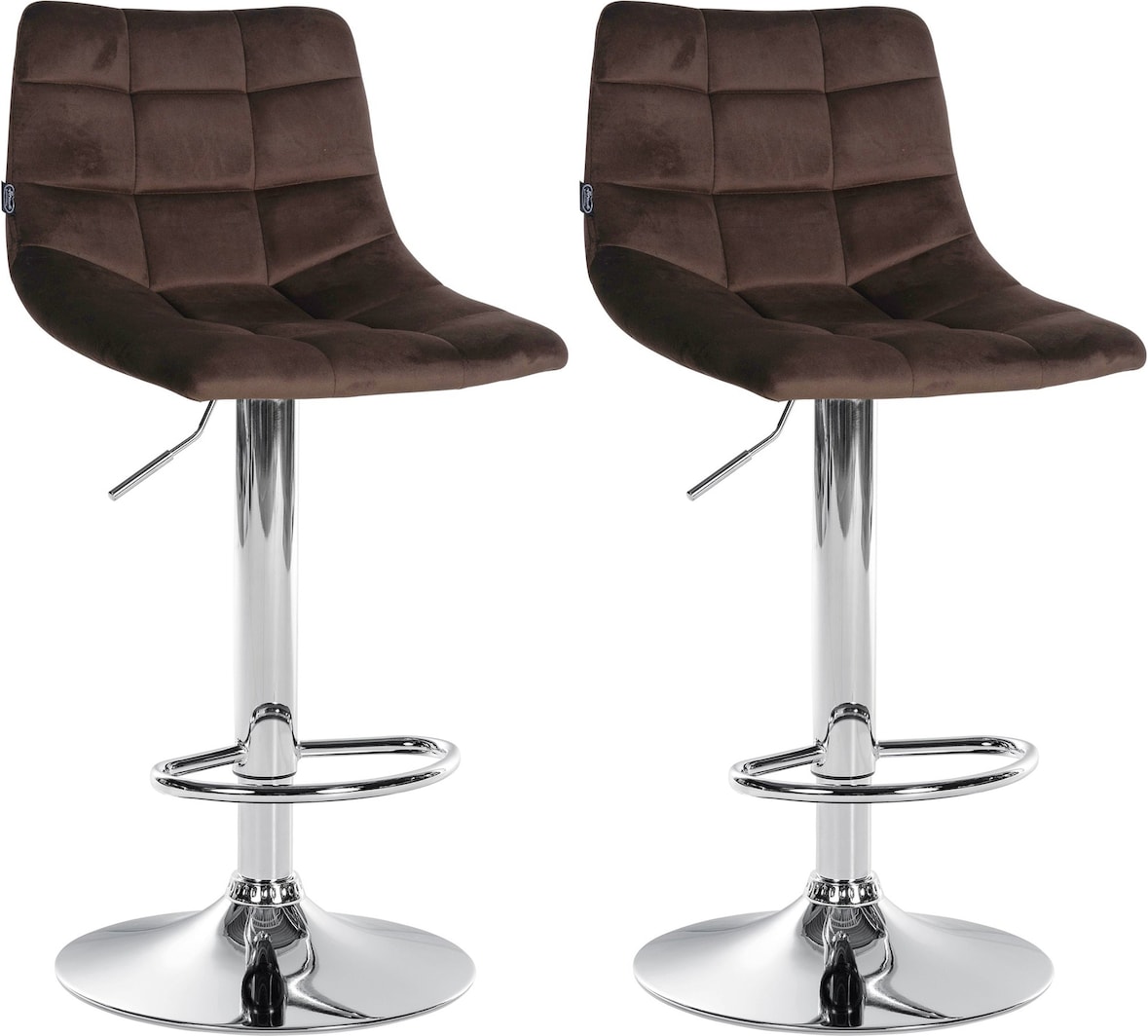 Décoshop26 - Set aus 2 braunen Samt-Barhockern mit höhenverstellbarem Chrommetallfuß und Fußstütze TDB10630