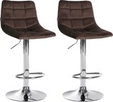 thumbnail of Décoshop26 - Set aus 2 braunen Samt-Barhockern mit höhenverstellbarem Chrommetallfuß und Fußstütze TDB10630