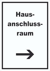 thumbnail of Hausanschlussraum Schild mit Text und Richtungspfeil rechts HAR hochkant A2 (420x594mm)