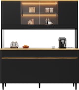 thumbnail of Merax LED buffetkast 160x40x185 cm, hoge kast zwart-eiken met stopcontact, USB-A/USB-C, opbergruimte en koffiestation